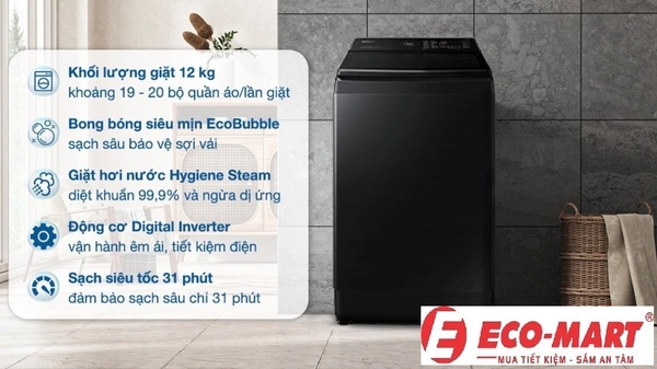 Phân tích tính năng giặt kỹ và giặt siêu sạch của máy giặt Samsung WA12CG5886BVSV