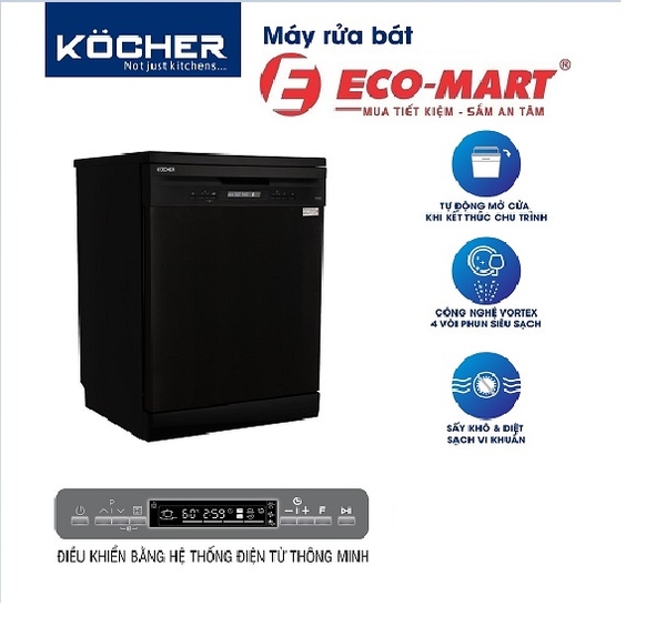 Đánh giá chi tiết máy rửa bát Kocher KDEU-8828BLACK 13 bộ sấy 3D lưu trữ 24/72H