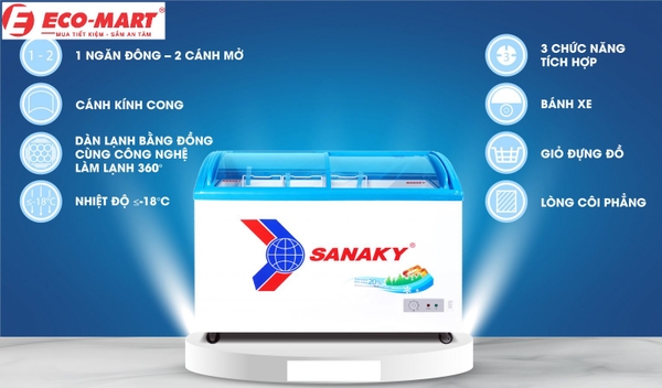 Các tính năng tuyệt vời của VH-3899K - Tủ đông Sanaky kính cong
