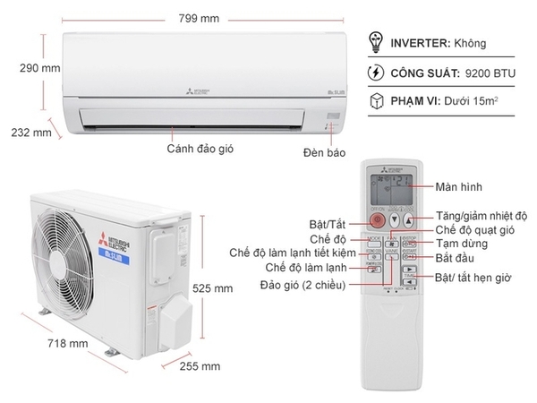 Điều hòa Mitsubishi 1 chiều Inverter 9000Btu MSY/MUY-JW25VF