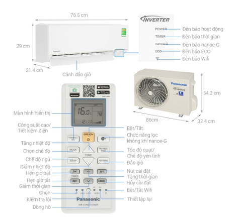 Điều hòa Panasonic 2 chiều CS/CU-YZ12AKH-8 Inverter 12000BTU nhập khẩu Malaysia