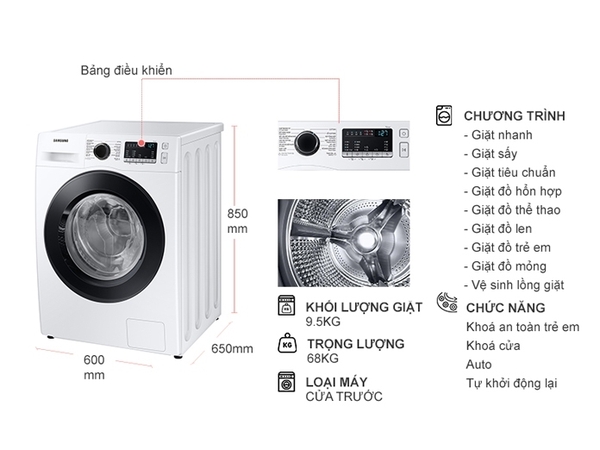 Đánh giá Máy giặt sấy Samsung Inverter WD95T4046CE/SV Máy giặt Samsung WD95T4046CE/SV cửa ngang 9.5 kg giặt , 6 kg sấy