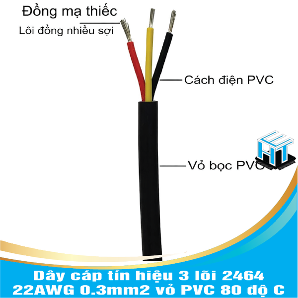 Dây cáp tín hiệu 3 lõi 2464 22AWG 0.3mm2 vỏ PVC 80 độ C HTE LINH KIỆN ...
