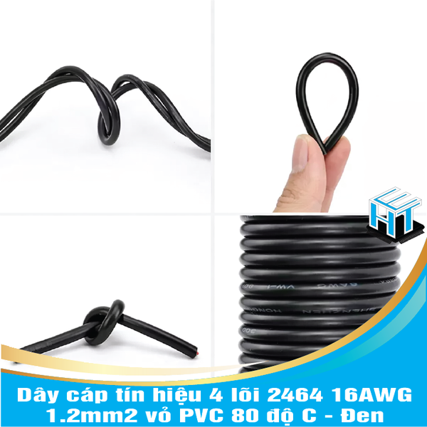 Dây cáp tín hiệu 4 lõi 2464 16AWG 1.2mm2 vỏ PVC 80 độ C - Đen HTE LINH ...