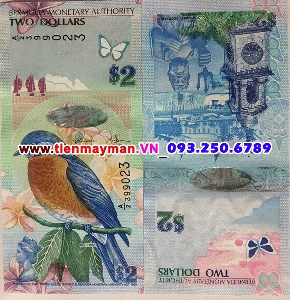 Tiền giấy Bermuda 2 Dollar 2013 UNC Hybrid