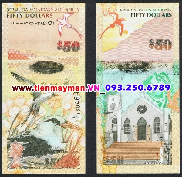Tiền giấy Bermuda 50 Dollar 2013 UNC Hybrid