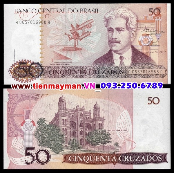 Tiền giấy Brazil 50 Cruzados 1988 UNC