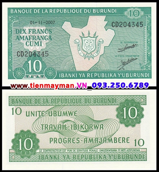 Tiền giấy Burundi 10 Francs 2005 UNC