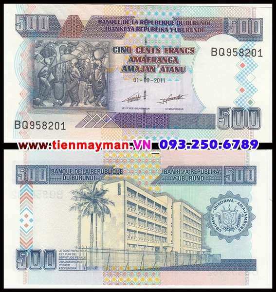 Tiền giấy Burundi 500 Francs 2013 UNC