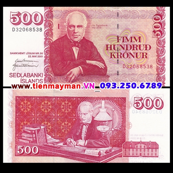 Tiền giấy Iceland 500 kronur 2001 UNC