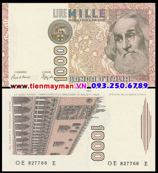 Tiền giấy Ý 1000 Lire 1982 UNC
