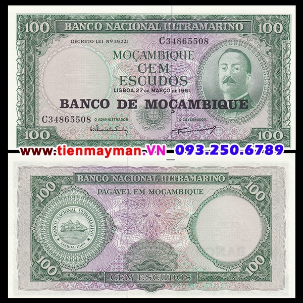 Tiền giấy Mozambique 100 Meticais 1961 UNC