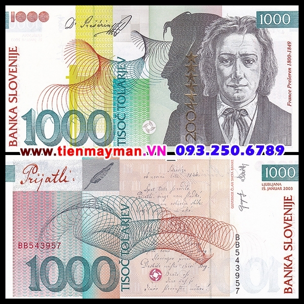 Tiền giấy Slovenia 1000 Tolarjev 2003 UNC