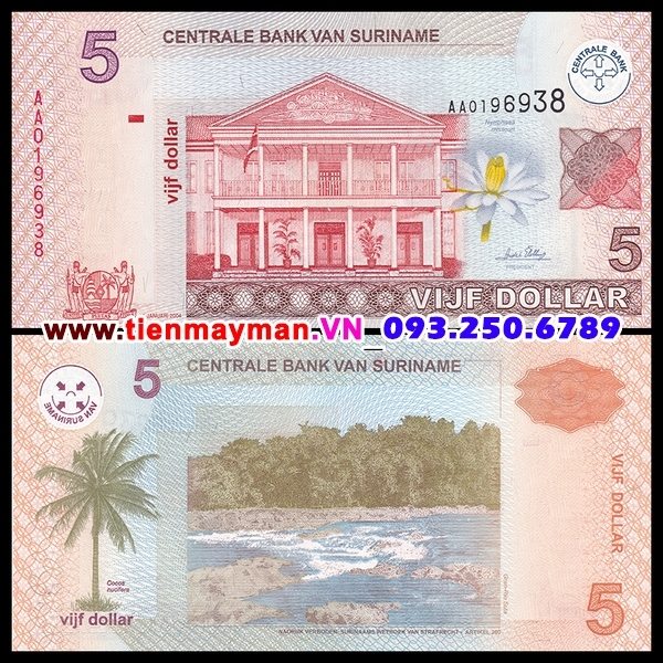 Tiền giấy Suriname 5 Dollar 2004 UNC