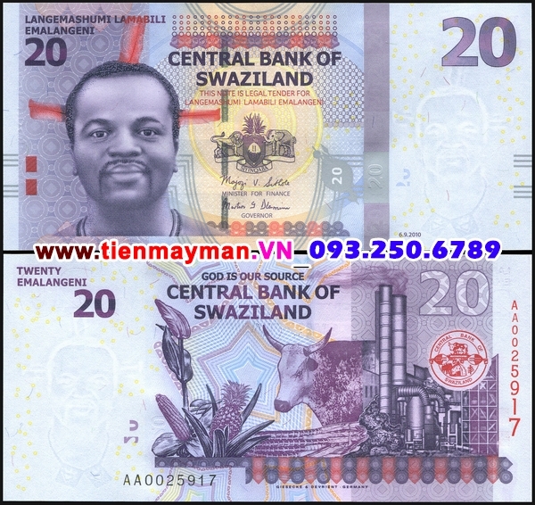 Tiền giấy Swaziland 20 Lilangeni 2011 UNC