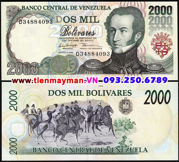 Tiền giấy Venezuela 2000 Bolivares 1998 UNC