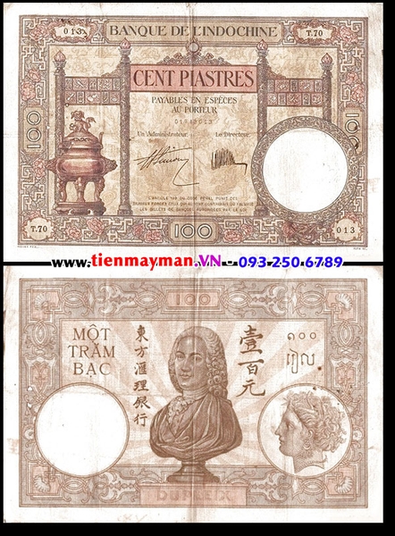 Tiền giấy Đông Dương 100 PIASTRE | 100 Đồng CHỮ KÍ 2, Bộ Lư