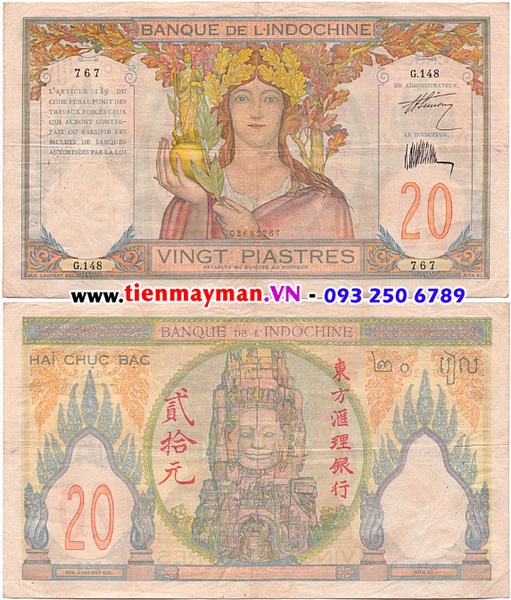 Tiền giấy Đông Dương 20 PIASTRE 1928-1931 | 20 Đồng Táo