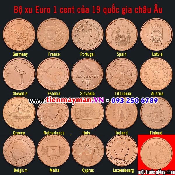 Bộ tiền xu Euro 1 cent của 19 nước châu Âu (19 xu) tặng kèm túi gấm TIỀN MAY MẮN , Tiền Lì Xì Tết , Sưu Tầm Tiền Việt Nam Xưa Bộ Tiền Xu Euro 1 Cent Của 19 Nước Châu Âu (19 Xu) Tặng Kèm Túi Gấm Tiền May Mắn , Tiền Lì Xì Tết , Sưu Tầm Tiền Việt Nam Xưa