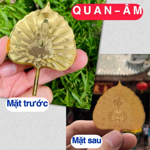 Lá Bồ Đề Mạ Vàng QUAN ÂM BỒ TÁT may mắn tài lộc - để ví, ốp điện thoại