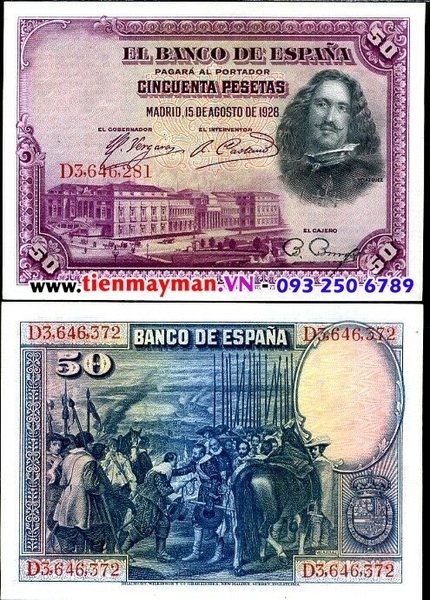 Tiền giấy  Tây Ban Nha 50 Pesetas 1928 UNC