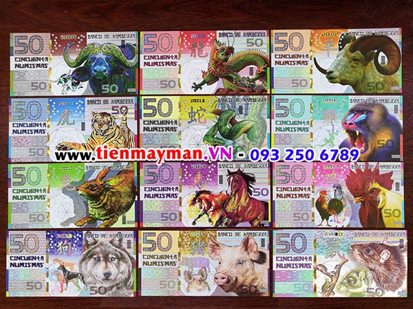 mặt trước bộ tiền 12 con giáp Kamberra Úc bắt mắt