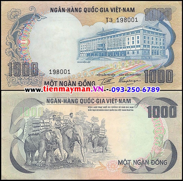 Tiền VNCH 1000 Đồng con voi P-34 | 1000 Đồng 1972 | Bộ Thú năm 1972