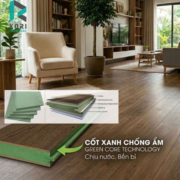 Sàn gỗ cốt xanh lát phòng khách