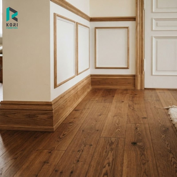 Sàn gỗ Tây Ninh kết hợp phào chân tường và phào chỉ