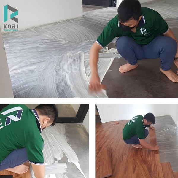 Thợ thi công sàn nhựa giả gỗ chống ẩm