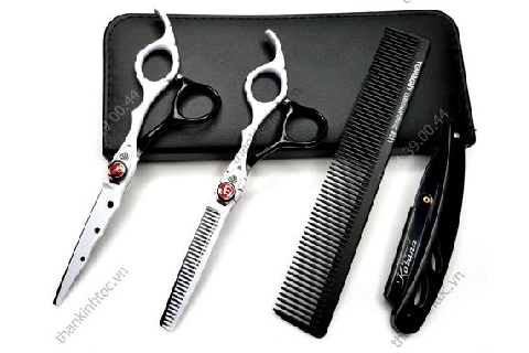 Bộ kéo cắt tỉa tóc chuyên nghiệp chính hãng Katana M8 trắng đen - Chính hãng 6.0 (Quà tặng)