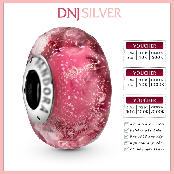 [Chính hãng] Charm bạc 925 cao cấp - Charm Wavy Fancy Pink Murano Glass thích hợp để mix vòng tay charm bạc cao cấp - DN555