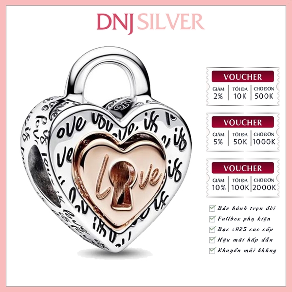 [Chính hãng] Charm bạc 925 cao cấp - Charm Heart Padlock Sterling Two Tone thích hợp để mix vòng tay charm bạc cao cấp - DN518