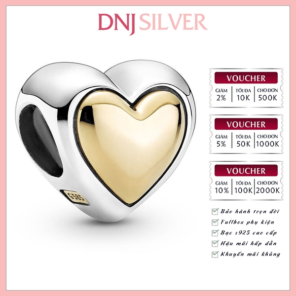 [Chính hãng] Charm bạc 925 cao cấp - Charm Domed Golden Heart thích hợp để mix vòng tay charm bạc cao cấp - DN719