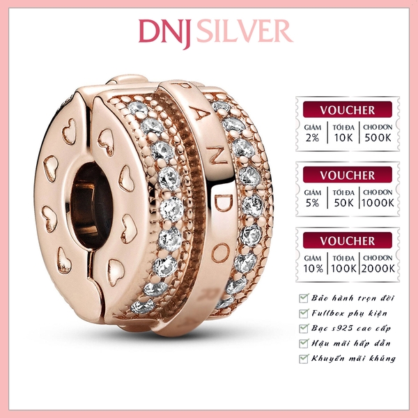 [Chính hãng] Charm bạc 925 cao cấp - Charm Rose Sparkling Pave Lines & Logo Clip thích hợp để mix vòng tay charm bạc cao cấp - DN613