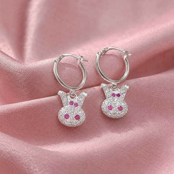 Bông Tai Bạc Cho Bé - Khoen Charm Thỏ - BTB011