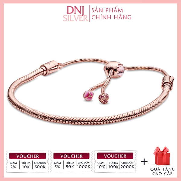 Vòng tay charm bạc 925 cao cấp - Vòng charm Moments Pink Peach Blossom Flower Snake Chain Slider - Vòng tay dành cho nam và nữ - Vòng mềm