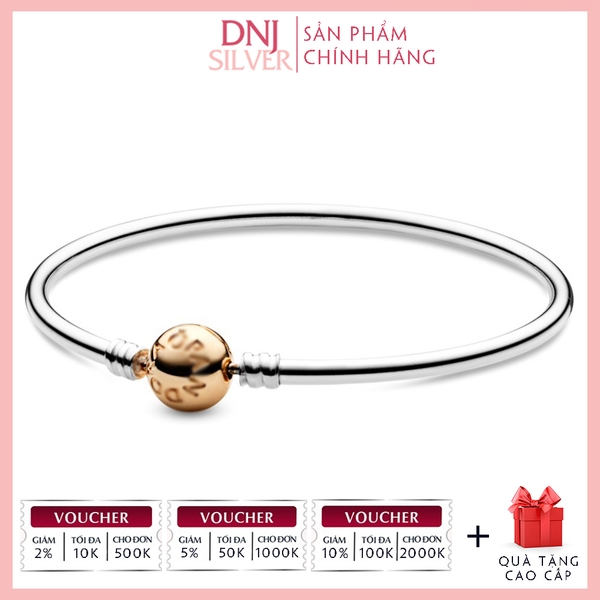 Vòng tay charm bạc 925 cao cấp - Vòng charm Moments Two-Tone Bangle - Vòng tay dành cho nam và nữ