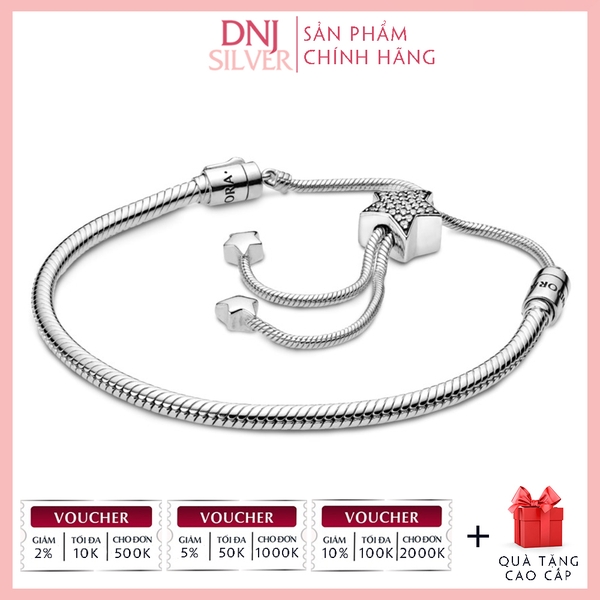 Vòng tay charm bạc 925 cao cấp - Vòng charm Moments Pavé Star & Snake Chain Sliding - Vòng tay dành cho nam và nữ - Vòng mềm