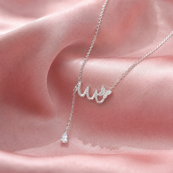 Dây Chuyền Kèm Mặt Xi Vàng Trắng Cho Nữ - Mặt Chữ Love Tua Đá - DCKMXVT012