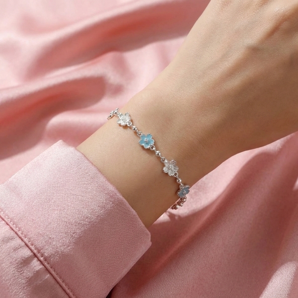 Lắc Tay Bạc Nguyên Chất 99 Cho Nữ - Cỏ Bốn Lá Xanh Bạc Đeo Tay - LT99N048