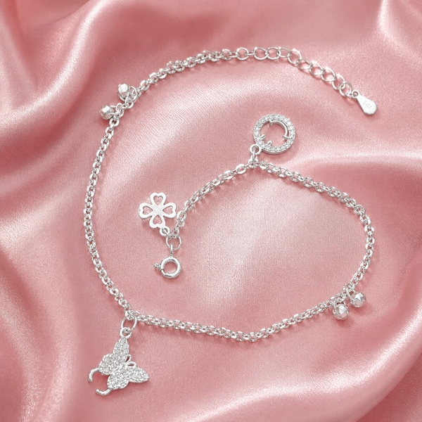 Lắc Chân Bạc Cho Nữ - Cỏ Bốn Lá Charm Cây - LCBN010
