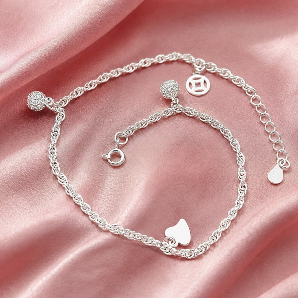 Lắc Chân Bạc Cho Nữ - Charm Tim Trăng Tròn - LCBN012