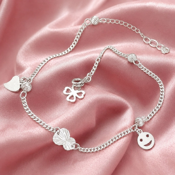 Lắc Chân Bạc Cho Nữ - Hoa Charm Mặt Cười - LCBN015