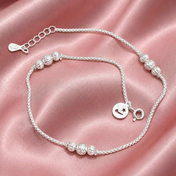 Lắc Chân Bạc Cho Nữ - Ngọc Trai Charm Mặt Cười - LCBN017