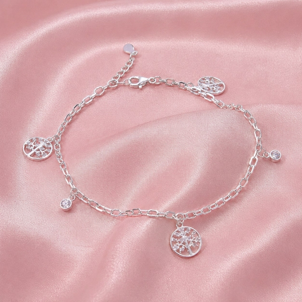 Lắc Chân Bạc Cho Nữ - Dây Mảnh Charm Đồng Xu - LCBN018