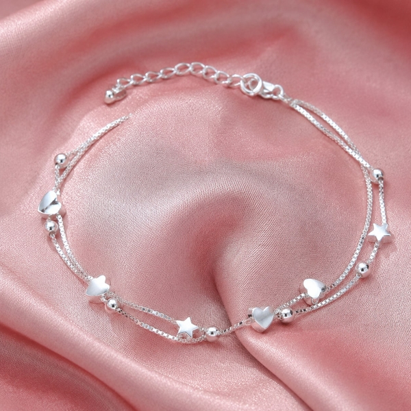 Lắc Chân Bạc Cho Nữ - Ống Trụ Charm Ngôi Sao - LCBN019
