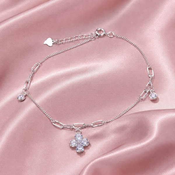 Lắc Chân Bạc Cho Nữ - Charm Hoa Nhỏ - LCBN029