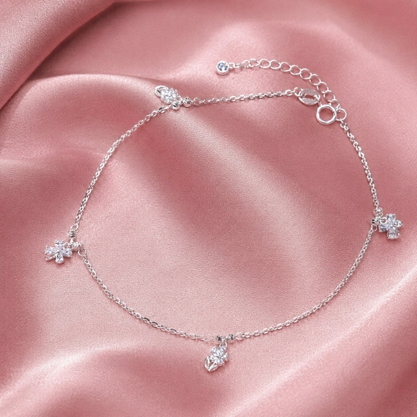 Lắc Chân Bạc Cho Nữ - Charm Nơ Pha Lê - LCBN031