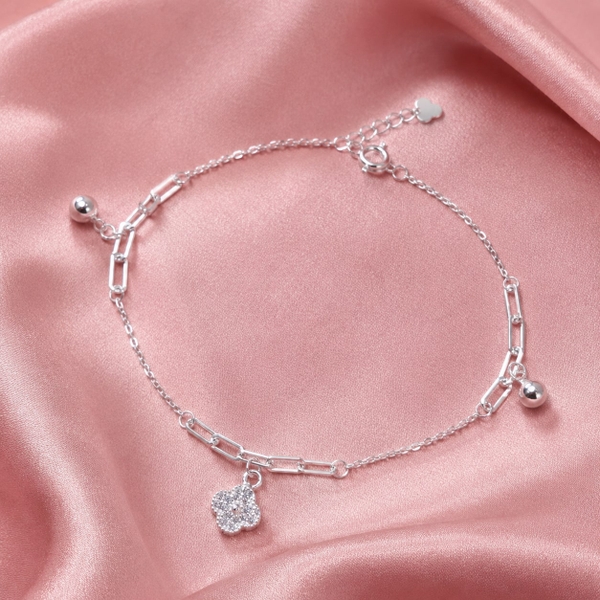 Lắc Chân Bạc Cho Nữ - Charm Hoa Tròn Và Giọt - LCBN038